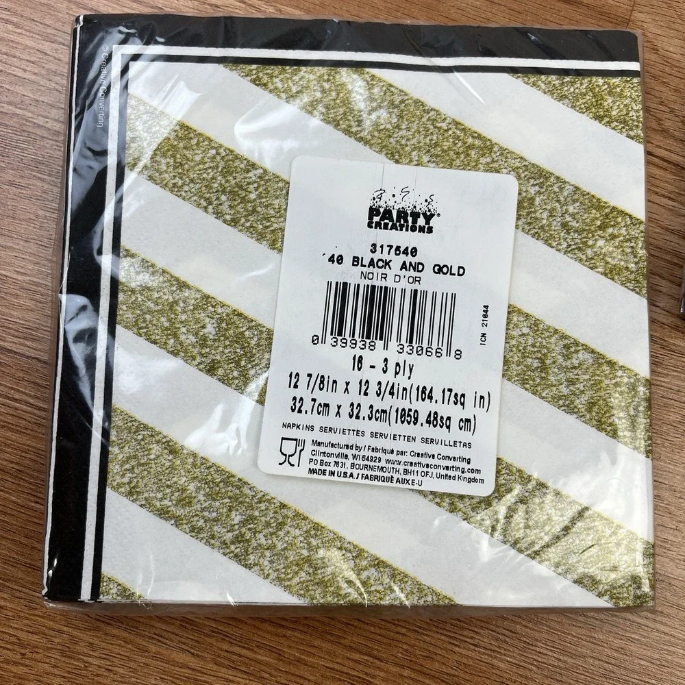 Lot of 2 Packages of 16, 40th Birthday Napkins Black/Gold/White 32 Total‎ NEW